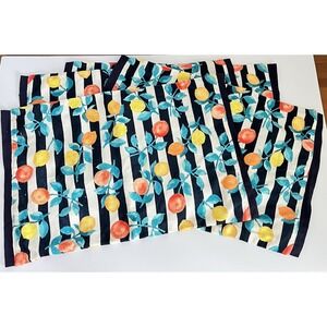 NWOT The Prairie by Rachel Ashwell navy striped fabric fruit placemats set 4